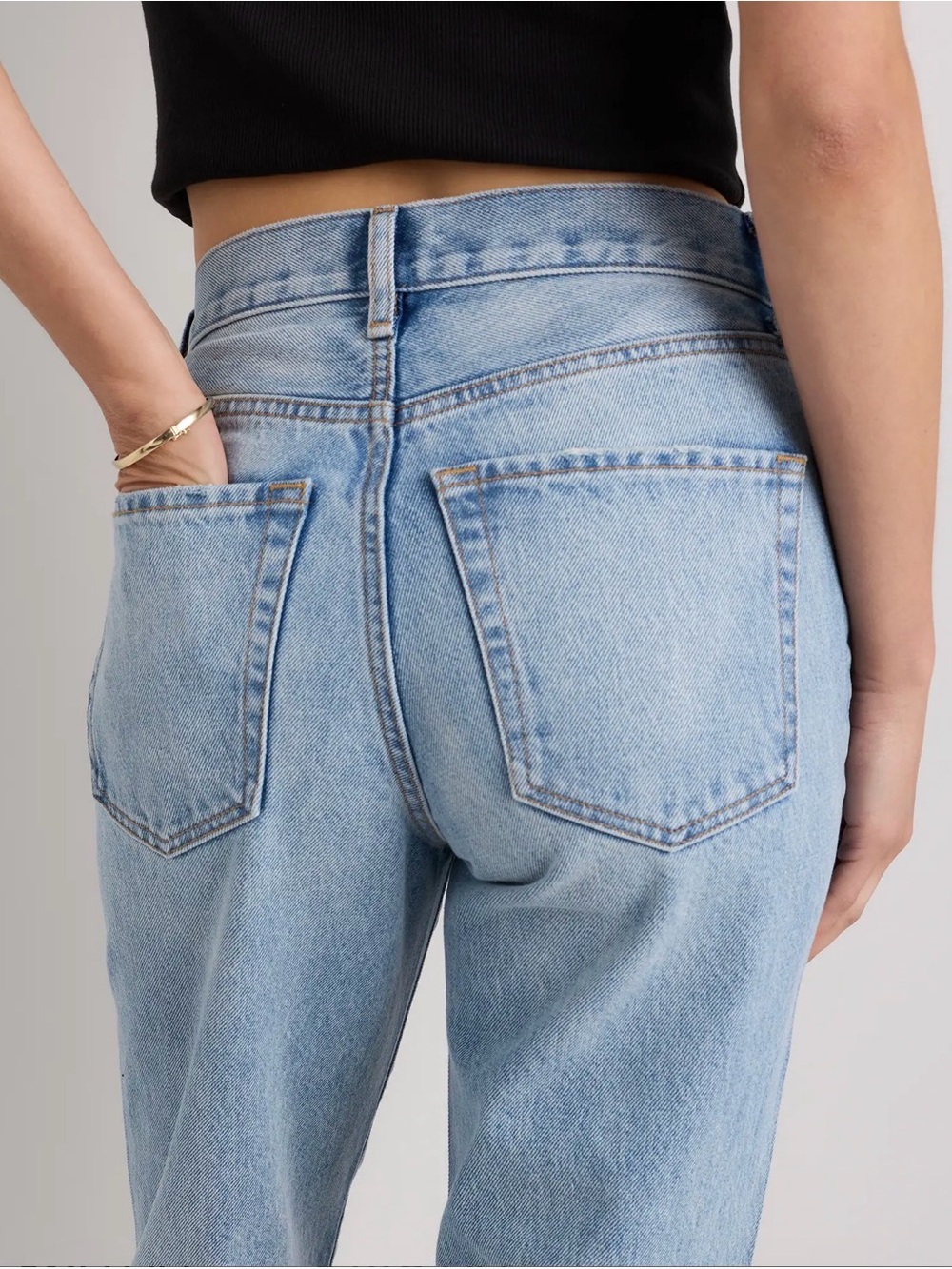 Quince Bella Rigid Straight Jeans - Powder Blue Raw Hem - Picture 4 of 15